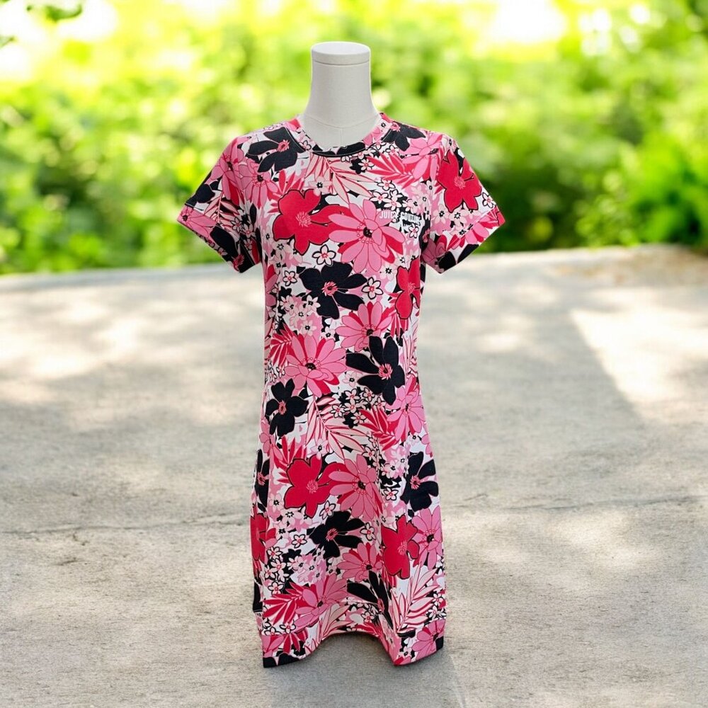 Juicy Couture Floral T Shirt Dress Pink Black Summer Cottagecore Feminine‎ M